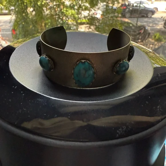 Silver Cuff Bracelet with Turquoise Stones - Picture 7 of 7